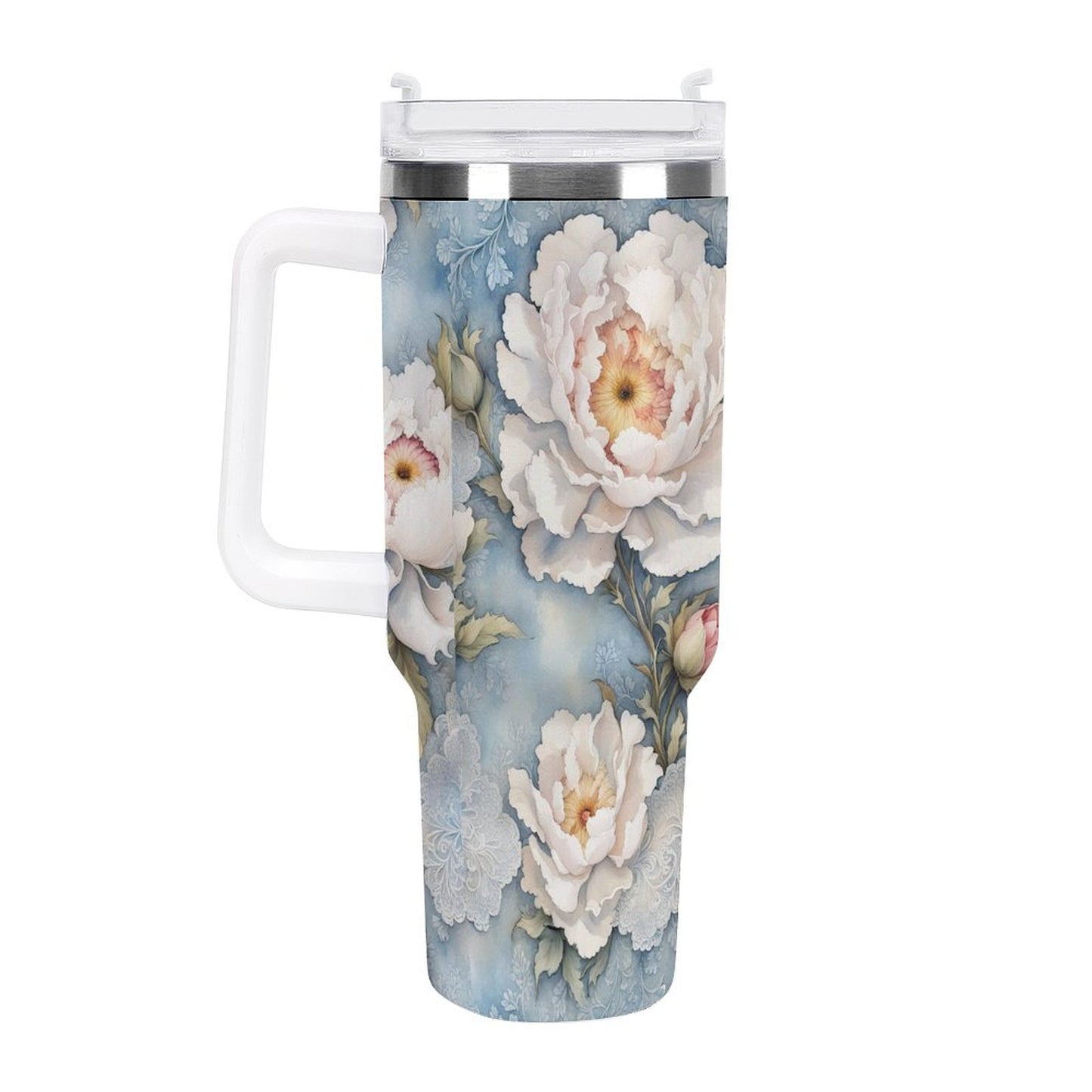 PHDT00141 POD US Local Tumbler 40 oz Large Capacity Car Cup Peony, White Blue