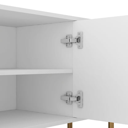 US Local White Modern TV Stand Fluted T, Entertainment Center With Storage Doors, TV Console Media Cabinet, For 55 Inch TV, Living Room