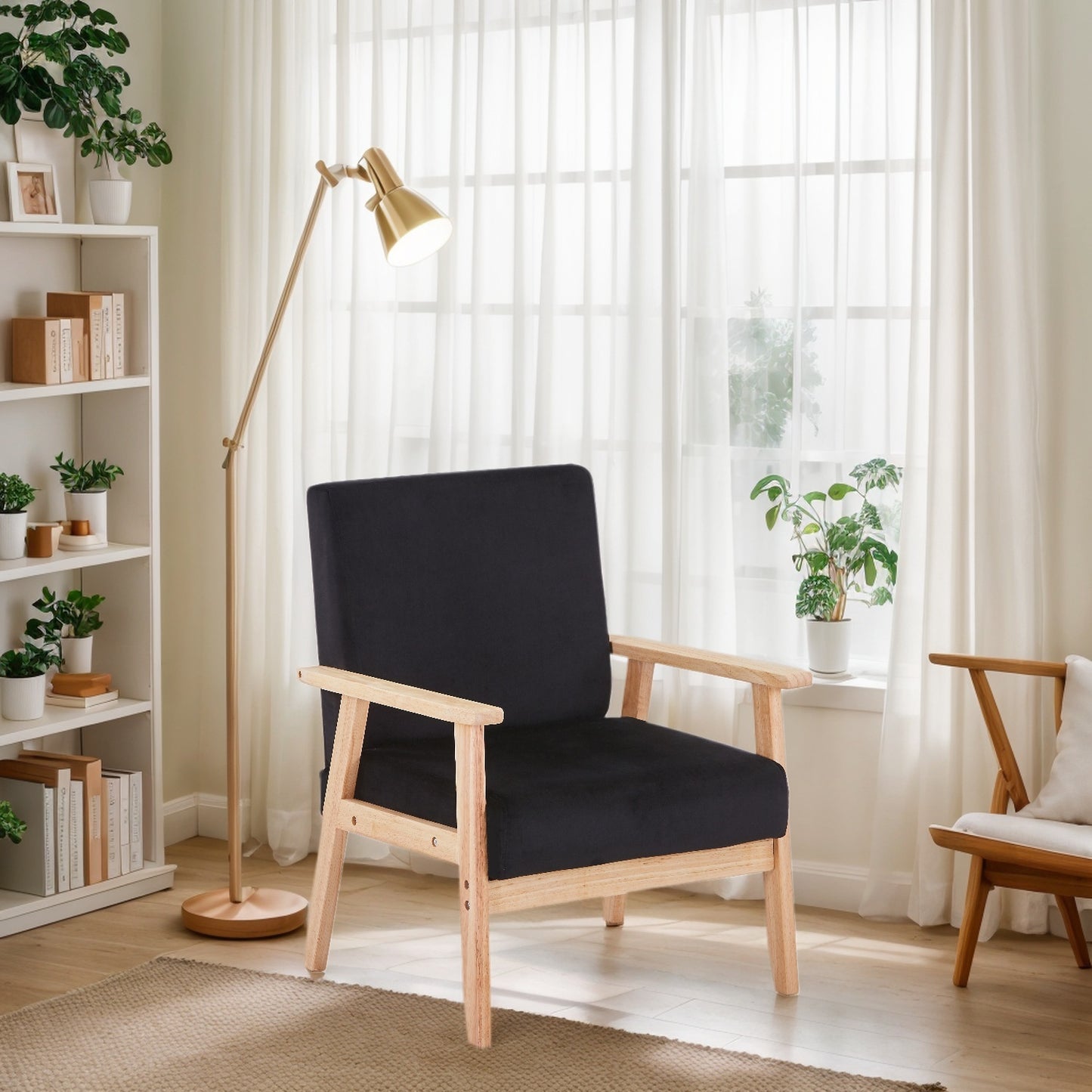 US Local Velvet Accent Chair Relaxing Armchair With Solid Wood Frame For Living Room