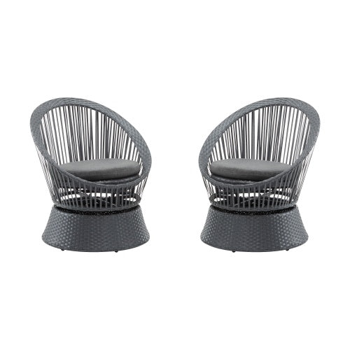 US Local Set Of 2  26.7 Modern Gray Wicker Lounge Chair With Rattan And Iron Frame, Featuring A Stylish Round Design, Perfect For Living Room, Patio, Or Balcony Relaxation