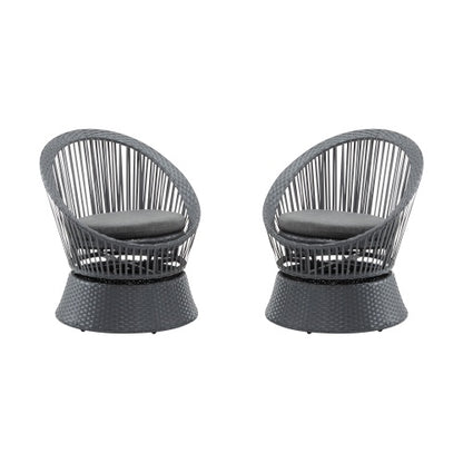 US Local Set Of 2  26.7 Modern Gray Wicker Lounge Chair With Rattan And Iron Frame, Featuring A Stylish Round Design, Perfect For Living Room, Patio, Or Balcony Relaxation