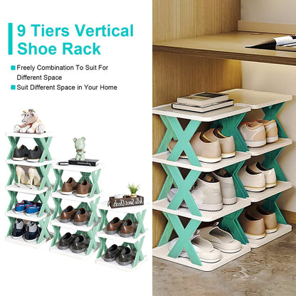 US Local 1Pc 9Tier Narrow Entryway Shoe Rack Plastic Vertical Shoe Organizer Space Saving Free Standing Shoes Storage Shelf Closet Hallway
