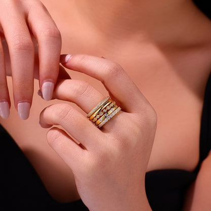 Golden Stars - Fashionable Men's And Women's Ring And Ring Jewelry Set With Moissanite S925 Sterling Silver And Gold-plated Diamond