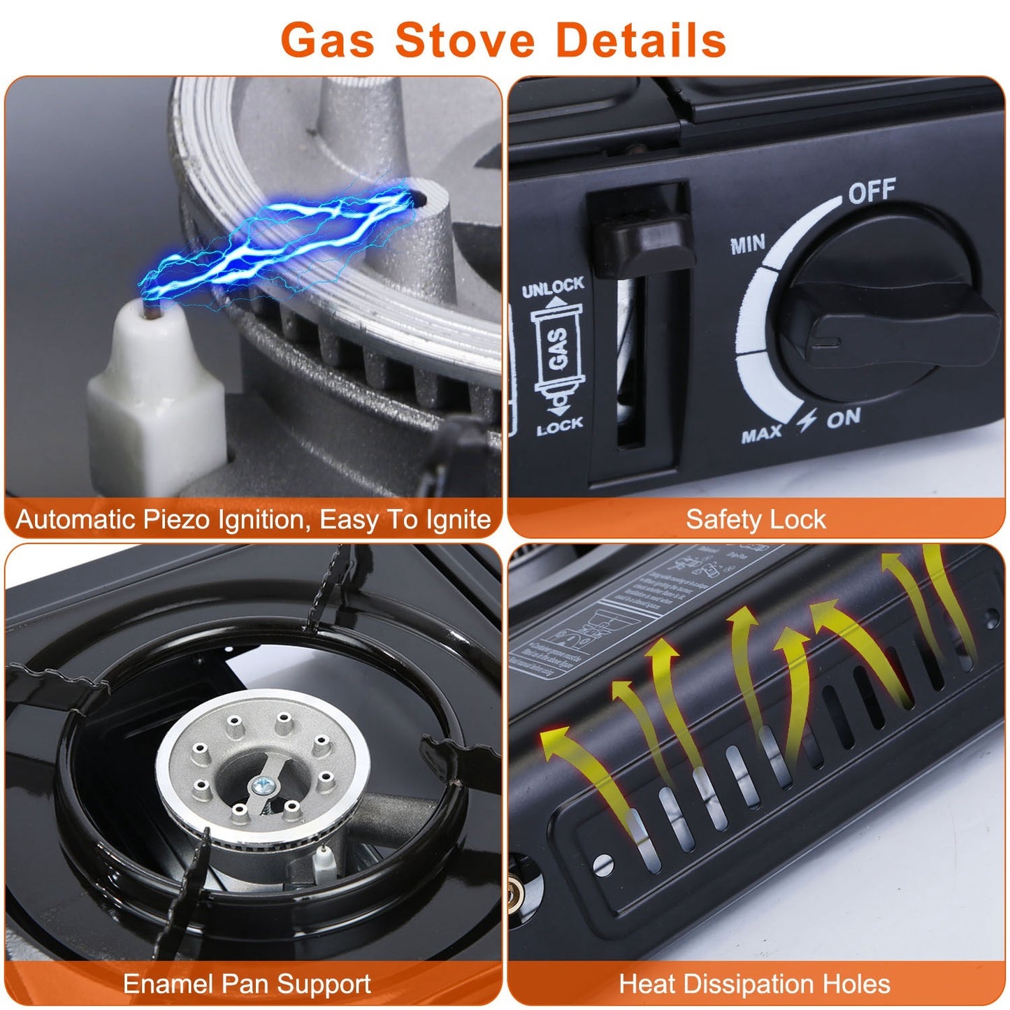 US Local 1 Pc 3300W Portable Camping Stove Butane Canister Dual Fuel Burner Piezo Electric Ignition Single Burner With Automatic Tank Ejection Overpressure Cut Off Carry Case For Camping Hiking Picnic Fishing B