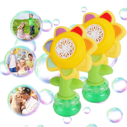 US Local 2Pcs Bubble Machines With Lights For Kids Rechargeable Dancing Sunflower Bubble Maker For 4-8Years Old Toddlers Outdoor Summer Play Toy Party Birthday Gift