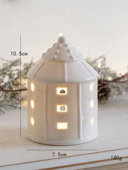 Christmas Decoration Ceramic Small House Small Night Lamp Desktop