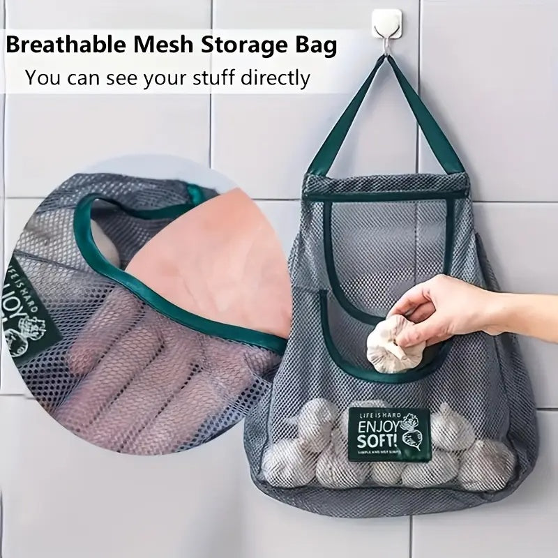 US Local Multi-Functional Kitchen Storage Mesh Bags - Wall-Mounted Organizers For Storing Fruits, Vegetables, Ginger, And Garlic, Hollow Mesh Bags ,Essential Home Accessories