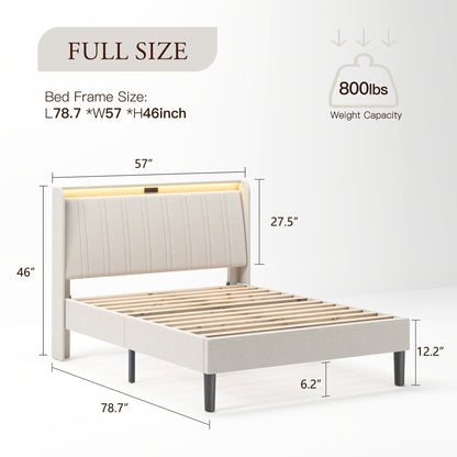 US Local Platform Bed Frame With Fabric Upholstered Headboard And Wooden Slats Support, Fully Upholstered Mattress