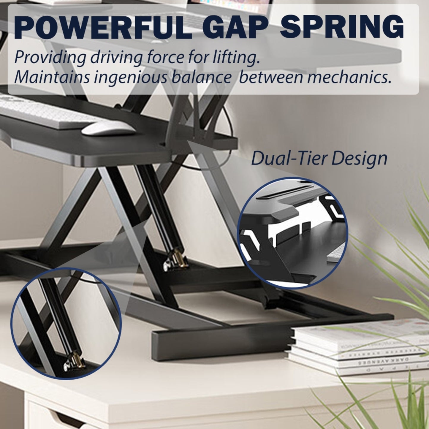 US Local 32 Inch Desk Converter, Height Adjustable Sit To Stand Riser, Dual Monitor And Laptop Workstation Wi