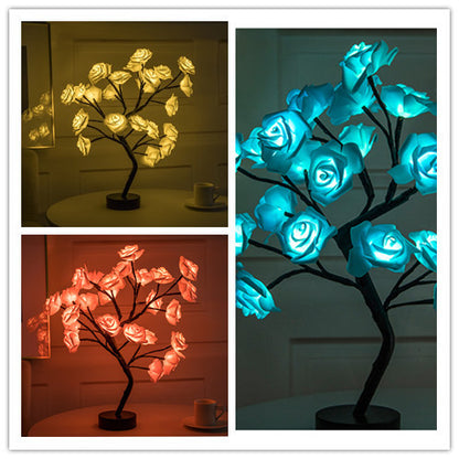 US Local Rose Flower Lamp USB Battery Operated LED Table Lamp Bonsai Tree Night Lights Garland Bedroom Decoration Lights Home Decor
