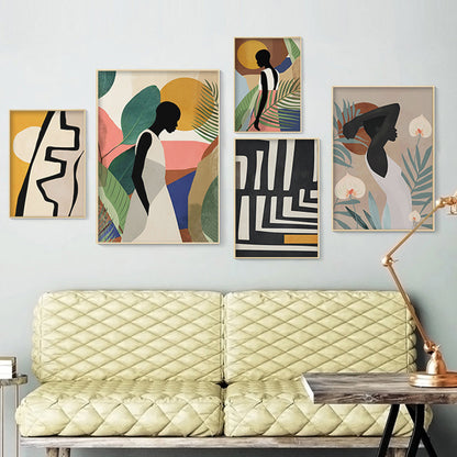 Abstract African Women Flower Leaf Mural Art Canvas Painting