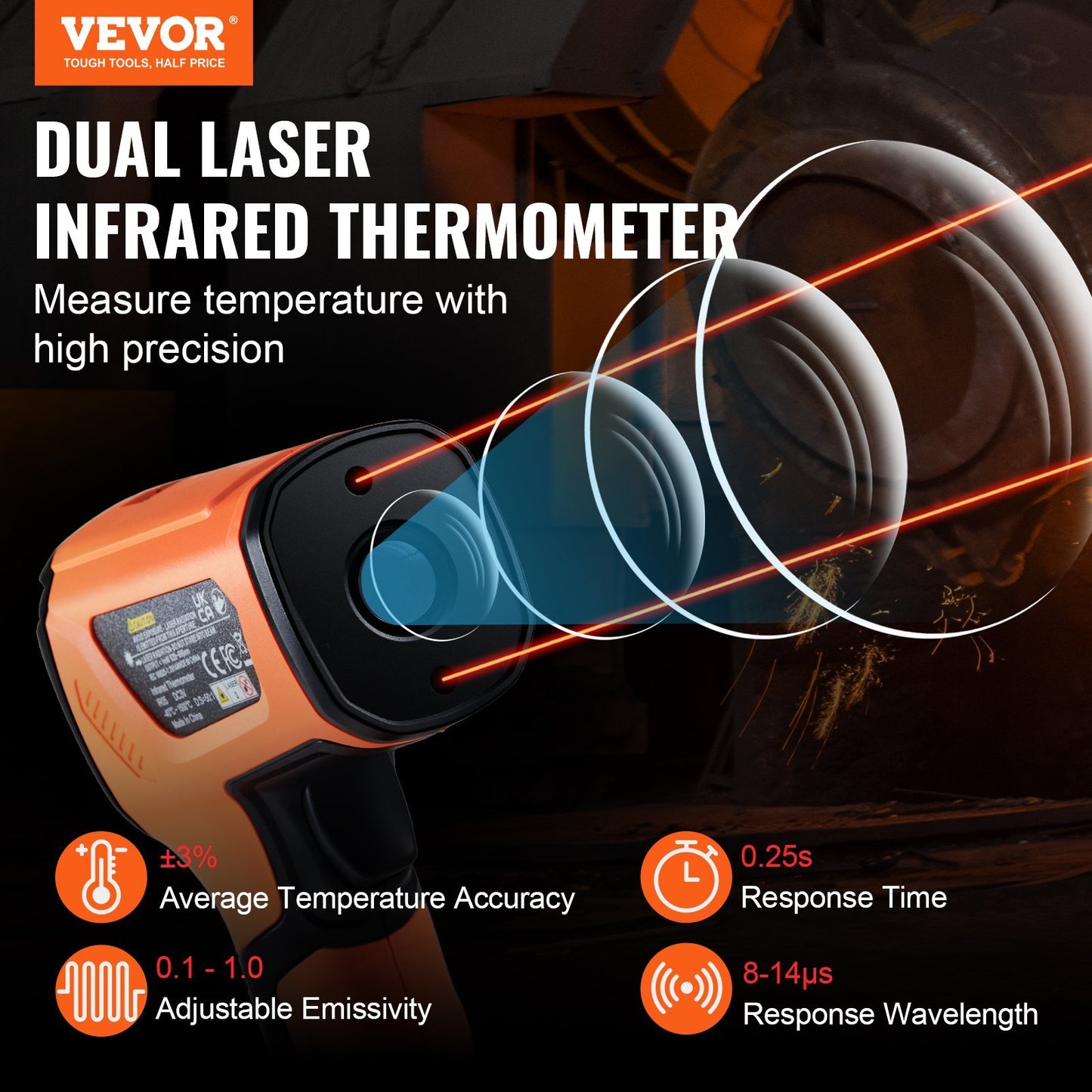 US Local Infrared Thermometer, Dual Laser Temperature Gun Non-Contact, Handheld IR Heat Temperature Gun With Adjustable Emissivity