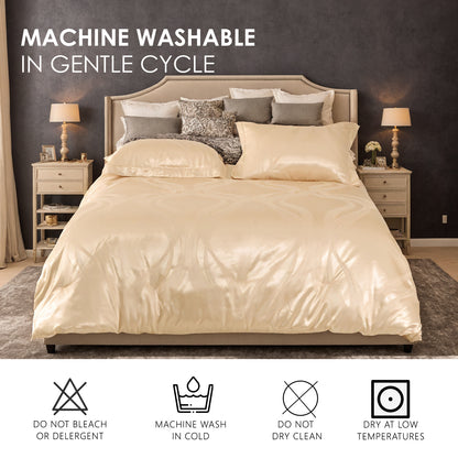 US Local Luxurious Satin Microfiber Bedding Set Double-sided Jacquard Pattern, Italian Style Gold Ultra-shine Quilt Cover Three-piece Set, Super Soft King-size Quilt Cover With Pillowcase, Machine Washable, OK
