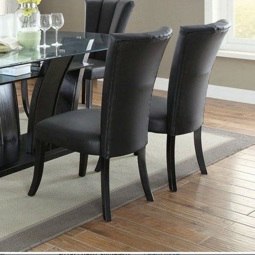 US Local Black Faux Leather Upholstered Lines Back Set Of 2pc Chairs Dining Room Wide Flair Back Chair