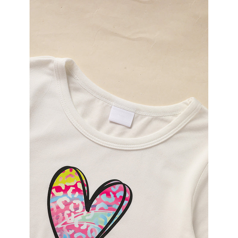 US Local Kid's 'Grandma And Granddaughter' Letter & Heart Print Long Sleeve Top & Pants Set, 2 Sets Comfy Loungewear Outfit