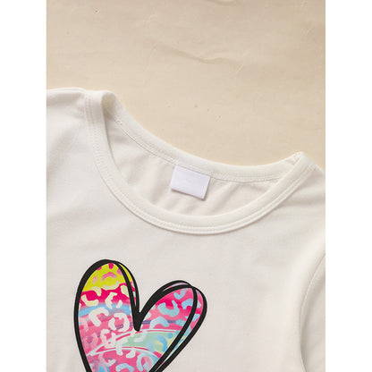 US Local Kid's 'Grandma And Granddaughter' Letter & Heart Print Long Sleeve Top & Pants Set, 2 Sets Comfy Loungewear Outfit