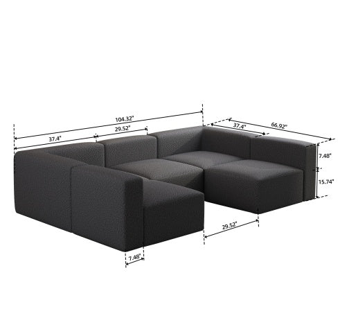 US Local Modular Sectional Sofa Sleeper Couch, Sectional Sofa With Chaise And Ottoman, Convertible U Shaped Modular Sofa Set. Compressed Sponge, Dark Grey