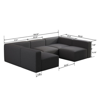 US Local Modular Sectional Sofa Sleeper Couch, Sectional Sofa With Chaise And Ottoman, Convertible U Shaped Modular Sofa Set. Compressed Sponge, Dark Grey
