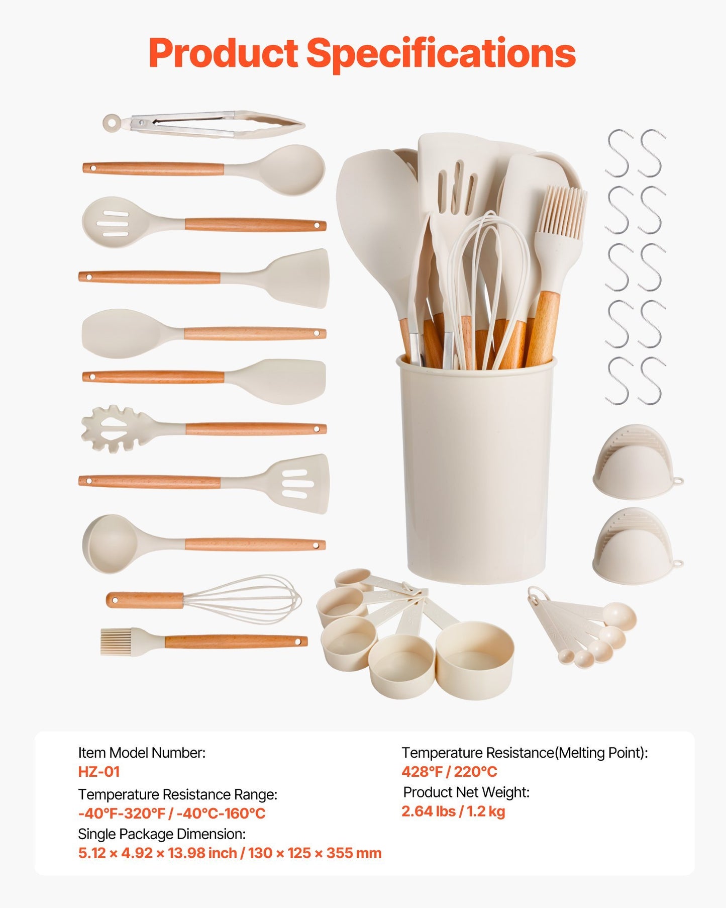 US Local 34 PCS Kitchen Cooking Utensils Set Silicone Spatula Spoon Tools Heat Resistant