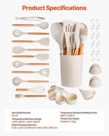 US Local 34 PCS Kitchen Cooking Utensils Set Silicone Spatula Spoon Tools Heat Resistant