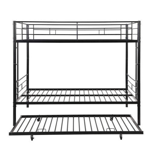 US Local Full Over Full With Trundle Metal Bunk Bed , No Box Spring Needed, Easy Assemble
