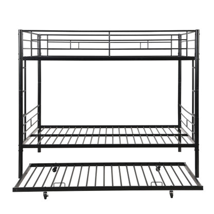 US Local Full Over Full With Trundle Metal Bunk Bed , No Box Spring Needed, Easy Assemble