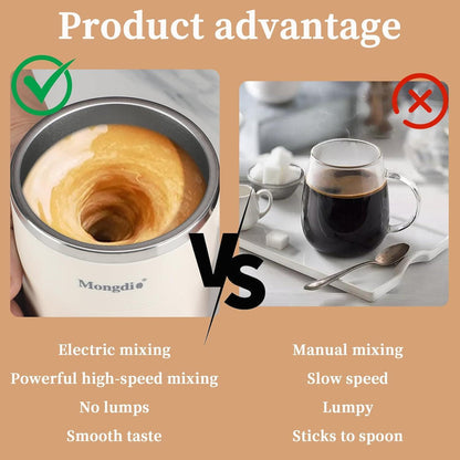 US Local Mocha 12 Oz With Temperature Display Rechargeable Automatic Stirring Coffee Cup With Lid Suitable For Coffee Milk And Other Drinks White