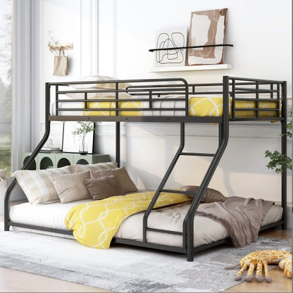 US Local Metal Floor Bunk Bed, Twin XL Over Queen, Black