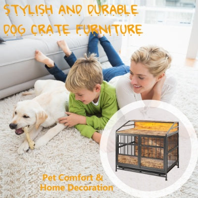 US Local Multi-function Furniture Style Dog Crates With Storage, Dog Crate Furniture Large Wooden Dog Kennel With Double Doors, For Large Medium Dog Indoor, Brown
