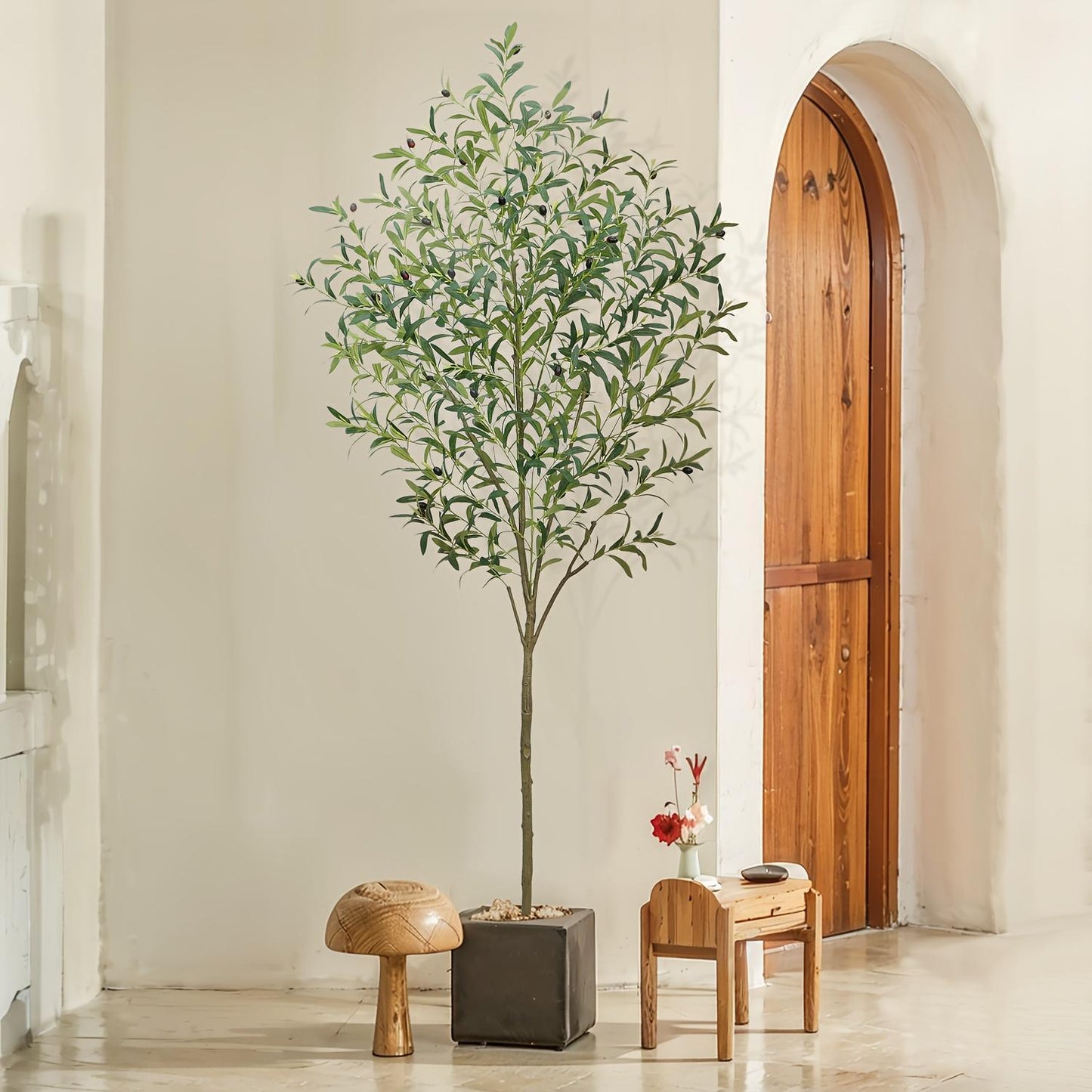 US Local 1 Artificial Olive Tree, Tall Potted Olive Tree With Flower Pot, Large Fake Olive Branches And Fruits, Suitable For Modern Living Room, Office, Indoor And Outdoor Garden Decoration