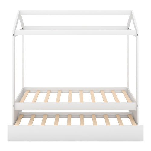 US Local House Bed With Trundle, Can Be Decorated,White