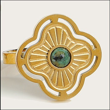 European And American Natural Stone Tiger-shaped Stone Non-fading 18K Gold Plating Simple Versatile Opening Ring