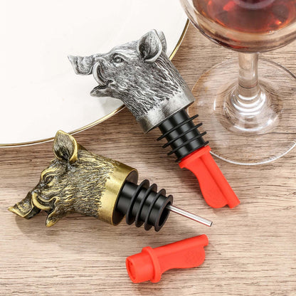 US Local Wild Boar Head Wine Pourer - Vacuum Sealing, Wine Spout, Stopper For Cocktails, Whiskey, Wine Bottles, Perfect Gift For Any Occasion