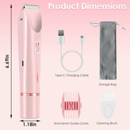 US Local 1Pc 2 In 1 Bikini Trimmer For Women Dual Head Cordless Body Shaver IPX7 Waterproof Rechargeable Pubic Hair Razor Wet And Dry Use For Bikini Underarm Leg Arm Body Face