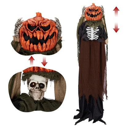 US Local 5.6ft Halloween Decorations Outdoor Life Size Animatronics Ghost With Pumpkin Head, Sound-Actived Party Decor With Creepy Sound , Scary Haunted House Props For Garden Yard Lawn