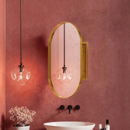 US Local 20x34 Inch Oval Recessed Medicine Cabinet, Metal Framed Bathroom Wall Cabinet With Mirror And Adjustable Shelves, Wall Mirror With Storage For Bathroom, Matte Gold