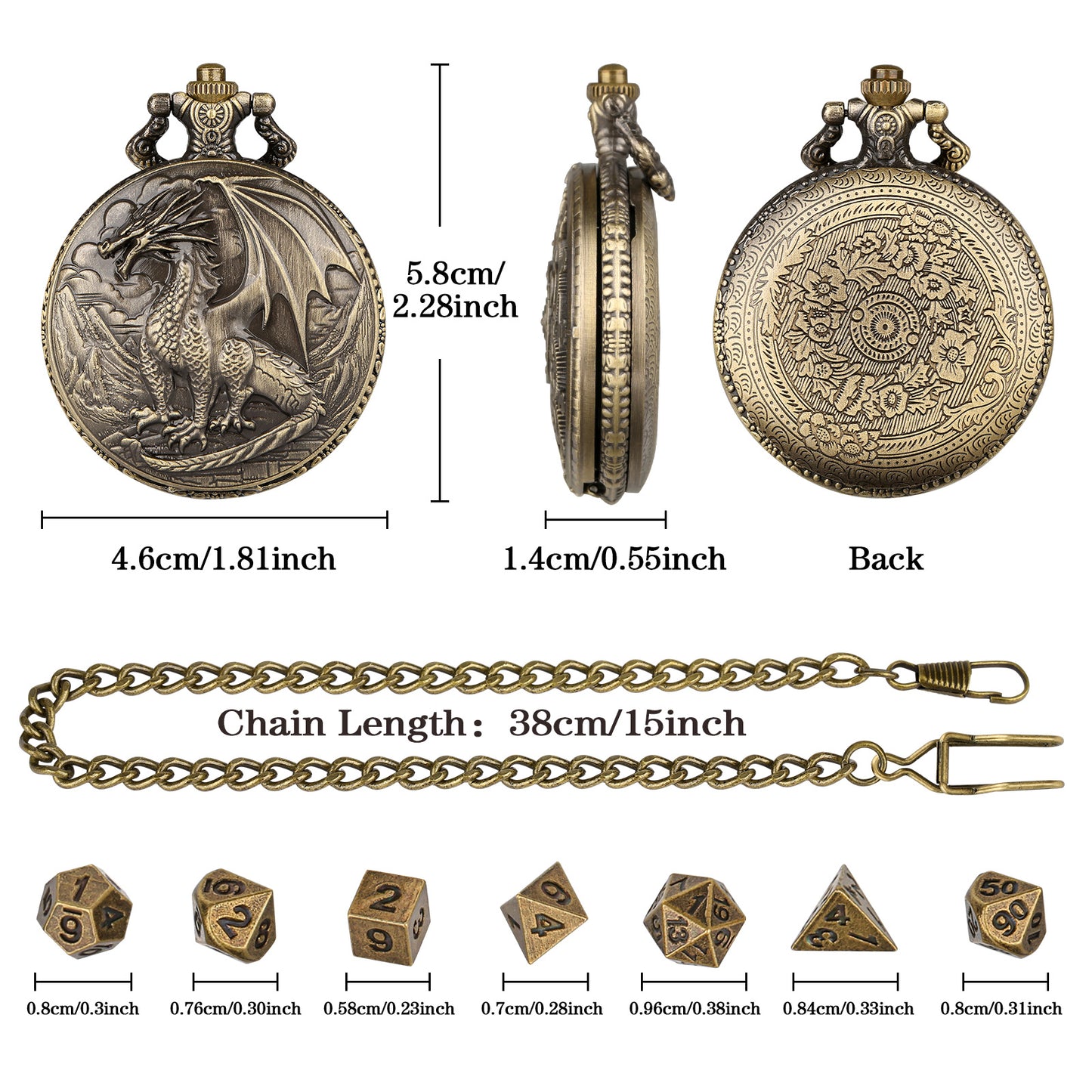 US Local Dice Set With 3D Carved Pocket Watch, Equipped With 7-piece Polyhedral Metal Dice, Role-playing Game Accessories, Men's And Women's Birthday Gifts, Christmas Gifts, Family Gathering Tabletop Games