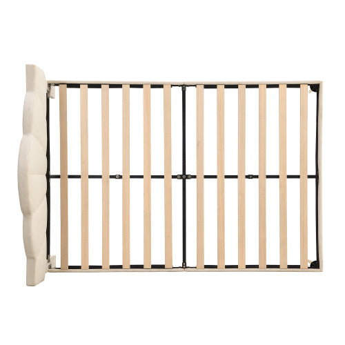 UK Local Velvet Upholstered Bed,Double Bed-4ft6 135x190cm, Shell-like Bed With Golden Iron Legs, Height-adjustable Headboard, Wooden Slatted Frame, Beige