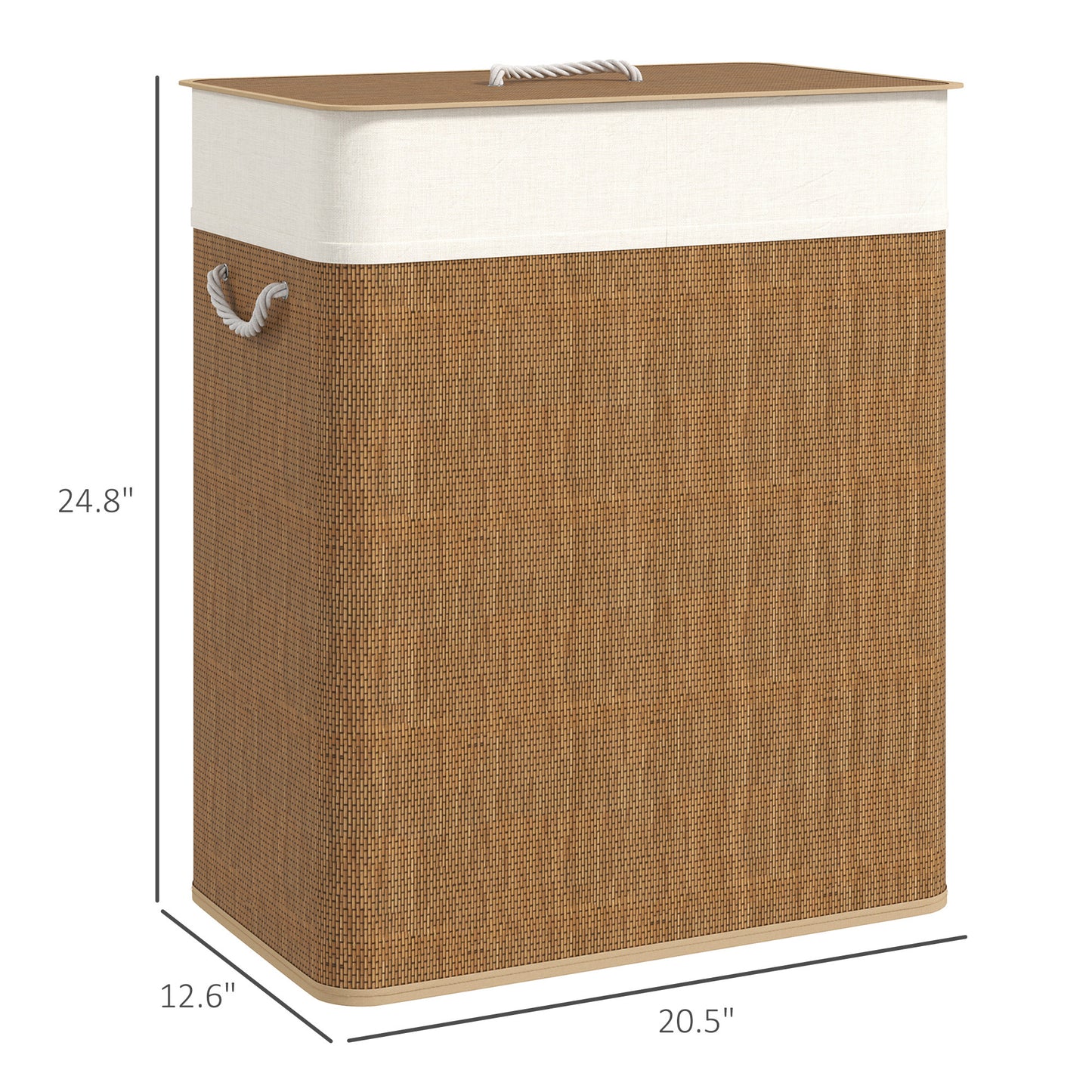 US Local Double Laundry Basket With Lid, 26.4 Gallon Bamboo Laundry Hamper With Rope Handles And Removable Liner, Brown