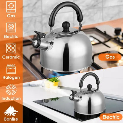 US Local 2.1Quarts Stainless Steel Whistling Tea Kettle Stovetop Induction Gas Teapot With Insulated Handle Camping Kitchen Office