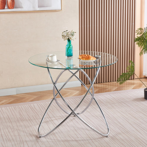 US Local Dining Table With Chrome Metal Leg And Tempered Glass,Modern Space Saving Kitchen Table For Living Room,chrome Color Metal Legs