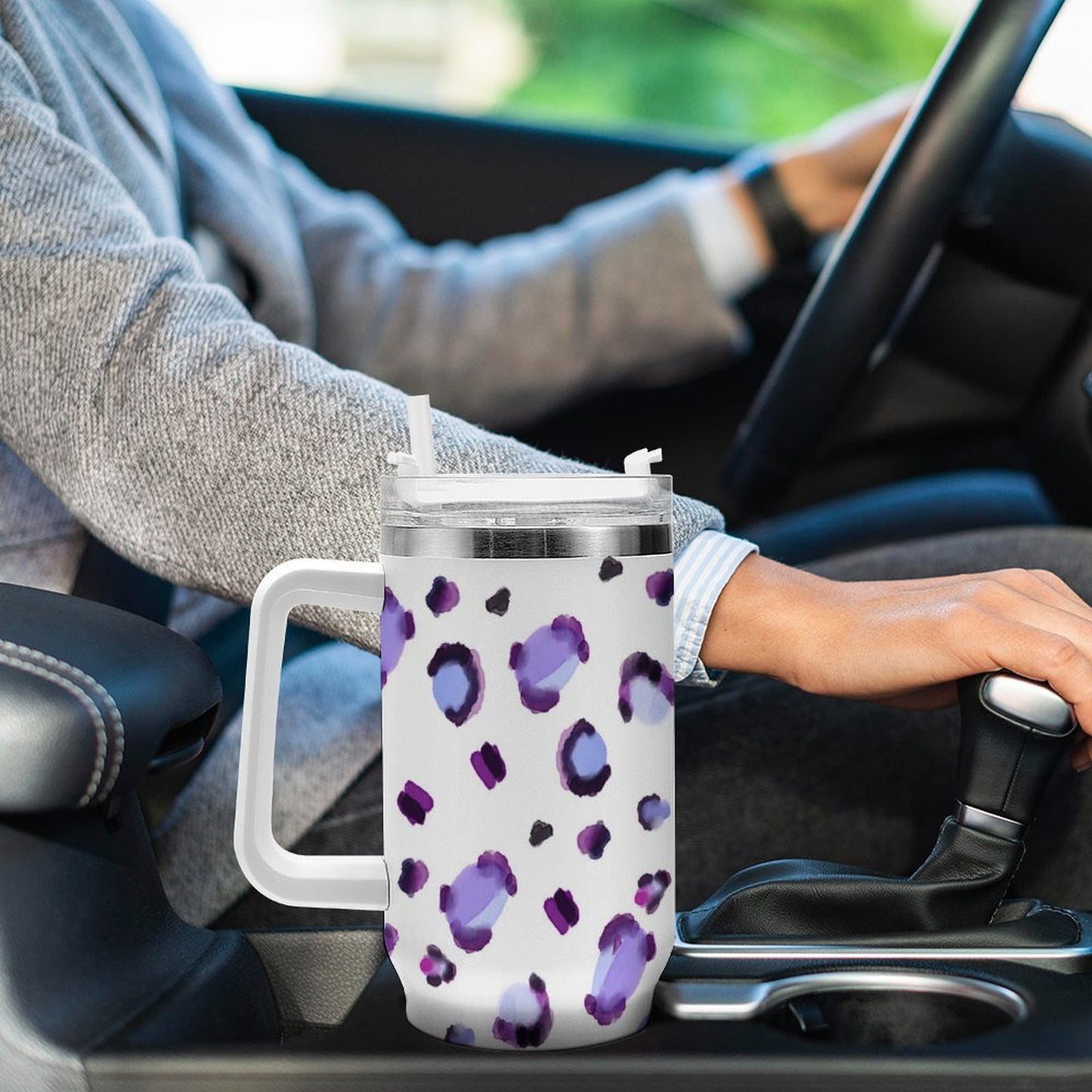 PHDT00437 POD US Local Tumbler 40 oz Large Capacity Car Cup Purple Leopard
