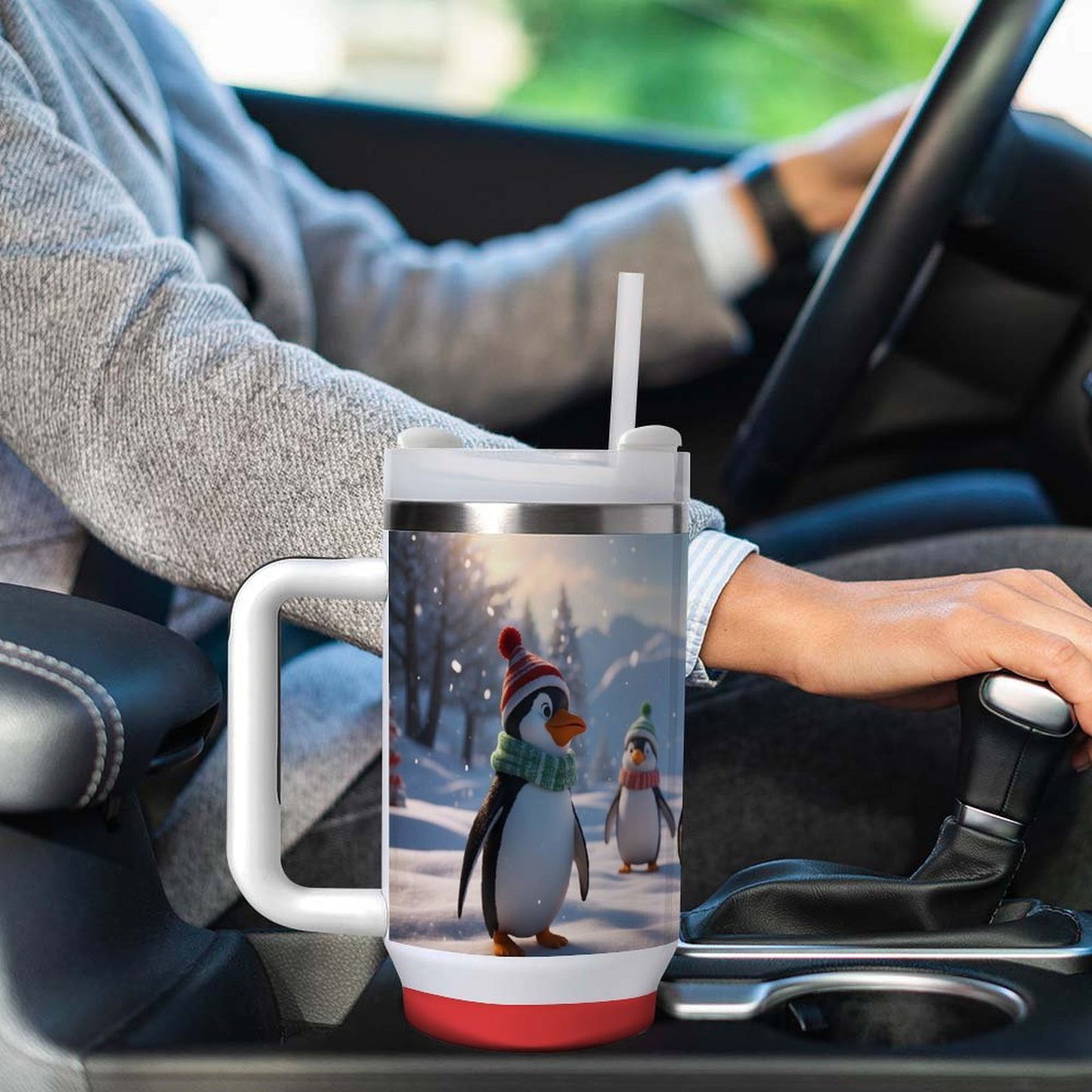 USA Local Large Capacity Car Cup Xmas Penguin_4 Red 40oz