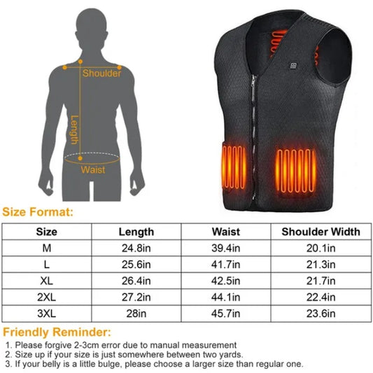 US Local Adjustable USB Heated Warm Jacket Vest