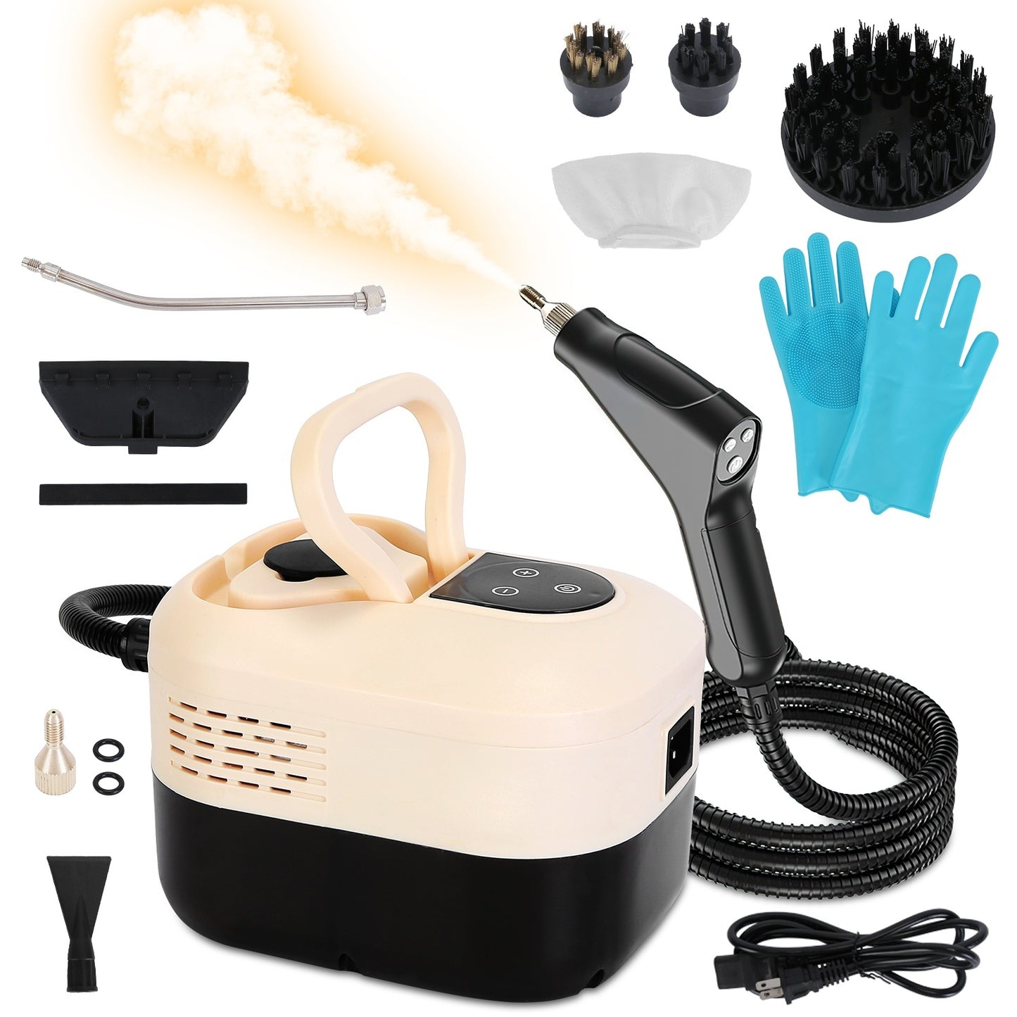 US Local 1500W Handheld High Temperature And Pressure Steamer Cleaner With 1200ML Tank 8 Accessories 6 Steam Levels Digital Display Handle Control For Dirt Grease Grout Tile Floor Couch Car