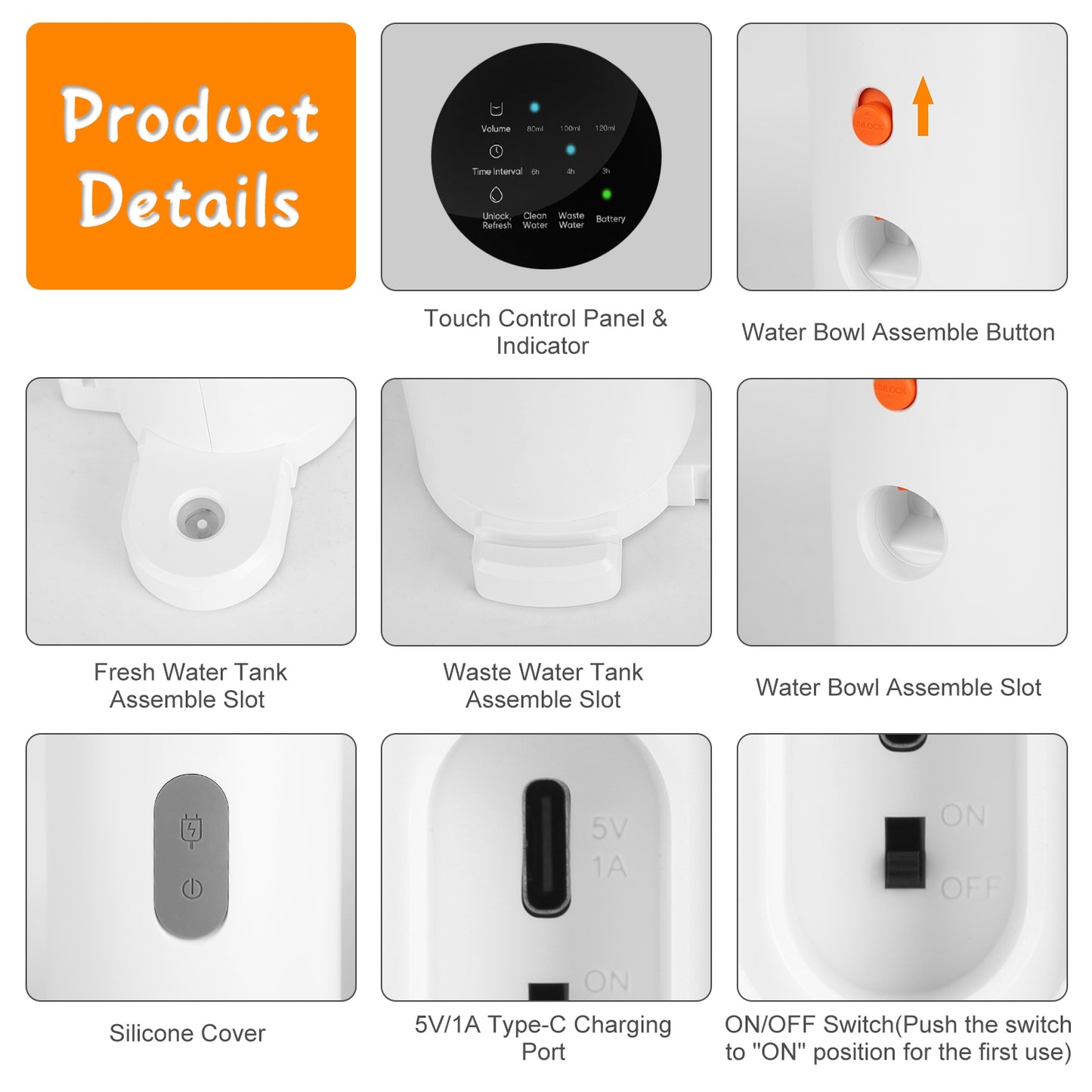 US Local 1Pc Smart Pet Water Fountain Automatic Cat Water Dispenser 3L Cordless Rechargeable Dog Water Fountain Self-Refill With 3 Adjustable Volume 3 Time Intervals Touch Control