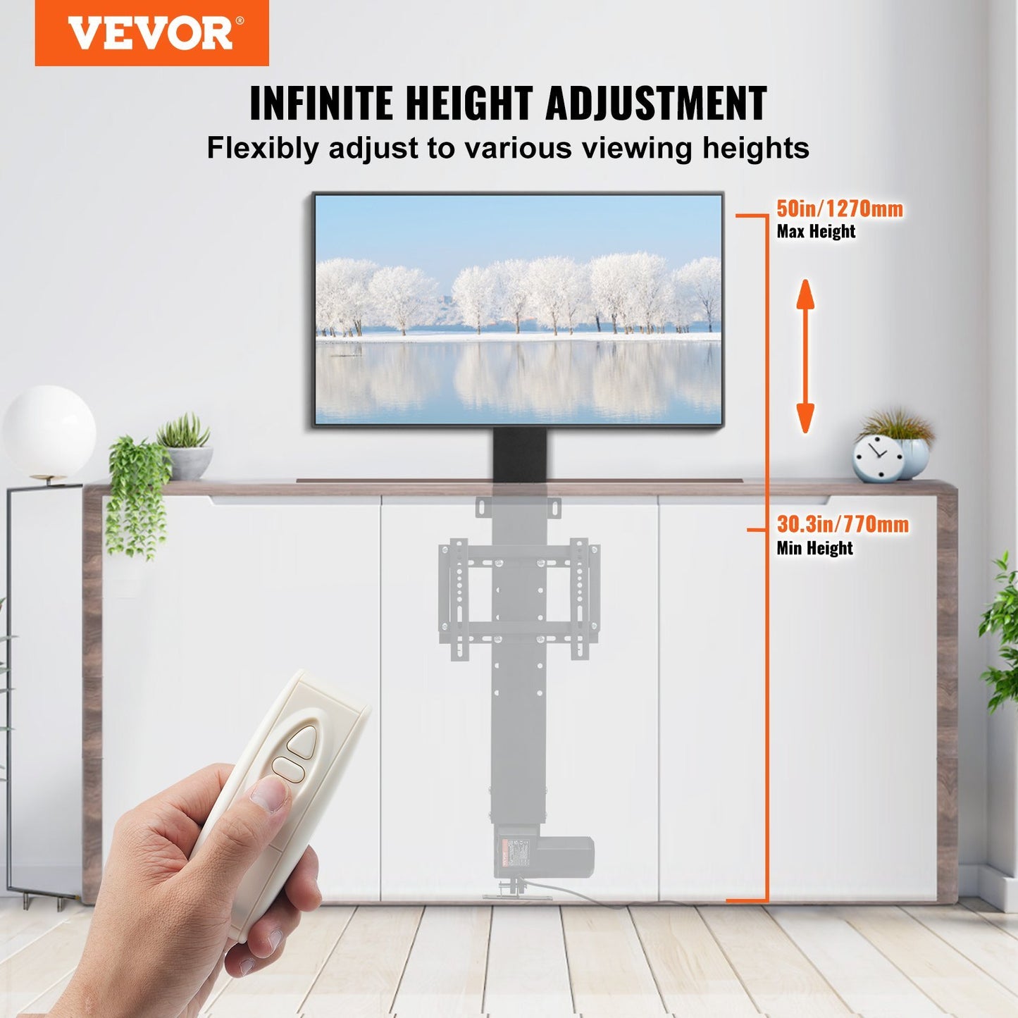 US Local VEVOR Motorized TV Lift Stroke Length 20 Inches Motorized TV Mount Fit For 28-32 Inch TV Lift With Remote Control Height Adjustable 30.4-50 Inch,Load Capacity 132 Lbs