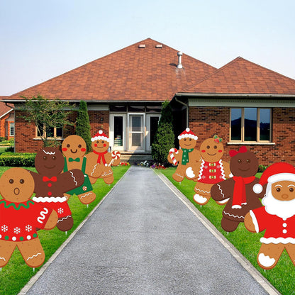 US Local 12 Pcs Christmas Gingerbread Man Yard Sign Waterproof Outdoor Xmas Gingerbread Lawn Signs Yard Decoration For Holiday Lawn Yard Patio Walkway Pathway Decor