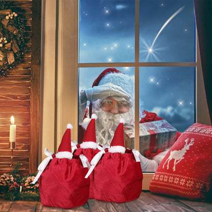 US Local 5 Packs Christmas Treat Bags With Drawstring 3D Xmas Santa Hat Gift Wrapping Bags Velvet Candies Goodie  Bag For Christmas Birthday Wedding Party Favor Supplies