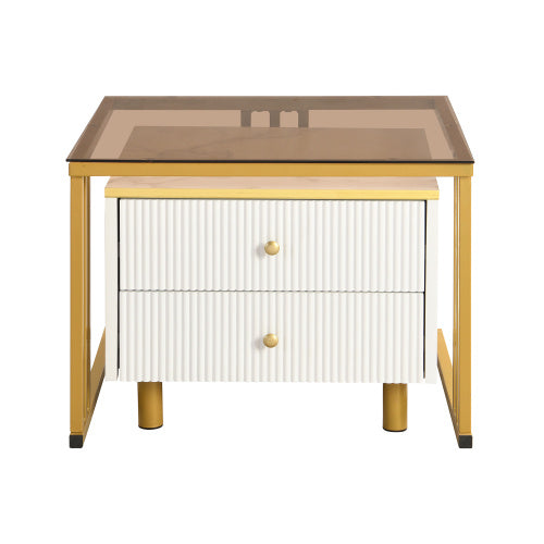 UK Local Coffee Table Set Of 2, Nesting Coffee Table With Marble Pattern, Modern Gold Nesting Side Table, Coffee Table With Drawer, Metal Frame Square End Table, Center Tables For Living Room,Bedroom And Small